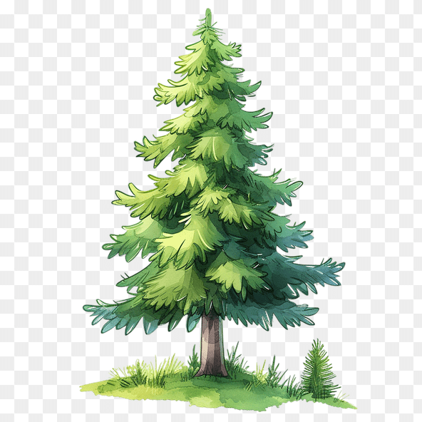 Cartoon Watercolor Pine Tree Clipart