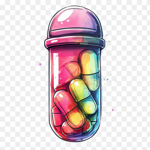 Colorful Capsules in a Transparent Bottle Clipart