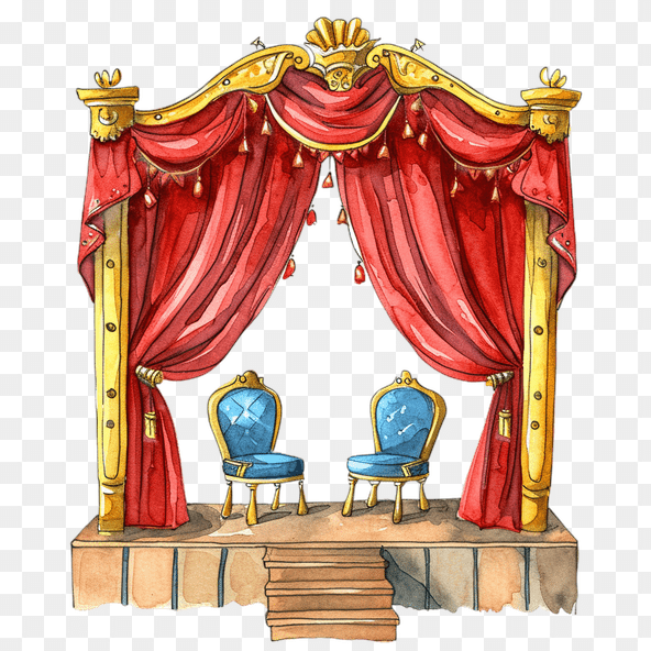 Watercolor Stage With Curtains Clipart