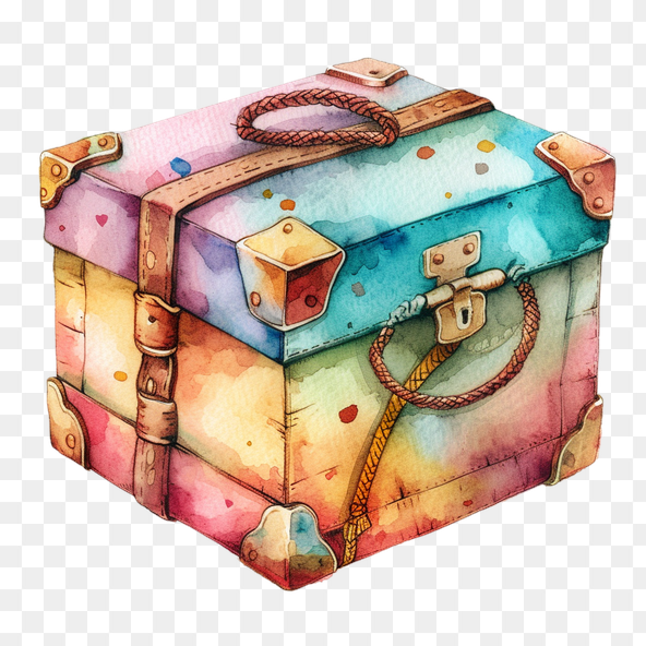 Vintage Watercolor Travel Trunk Clipart