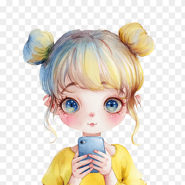 girl holding phone clipart