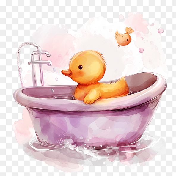 Cute Baby Duck Bath Time Clipart
