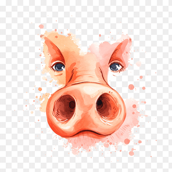 Funny Pig Watercolor Nose Clipart