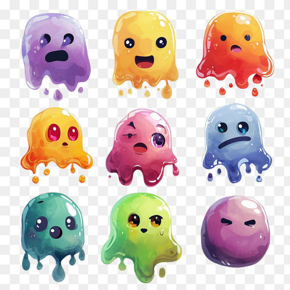 Cute Cartoon Slime Emoji Set Clipart