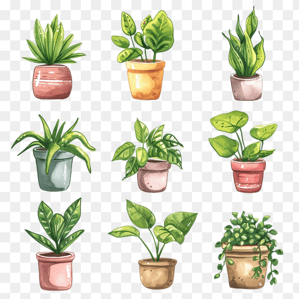 Watercolor Potted Plants Clipart