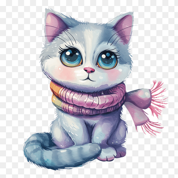 Cute Kitten Wearing Pink Scarf Clipart
