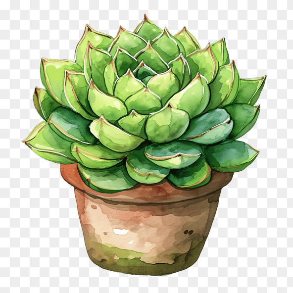 Watercolor Green Succulent Plant Clipart