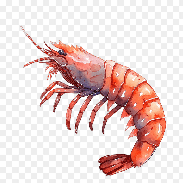 Red watercolor shrimp clipart
