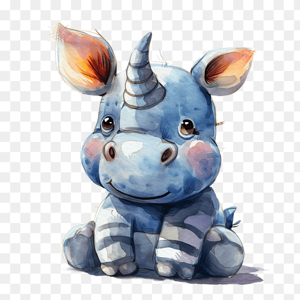Cute Watercolor Blue Rhino Clipart