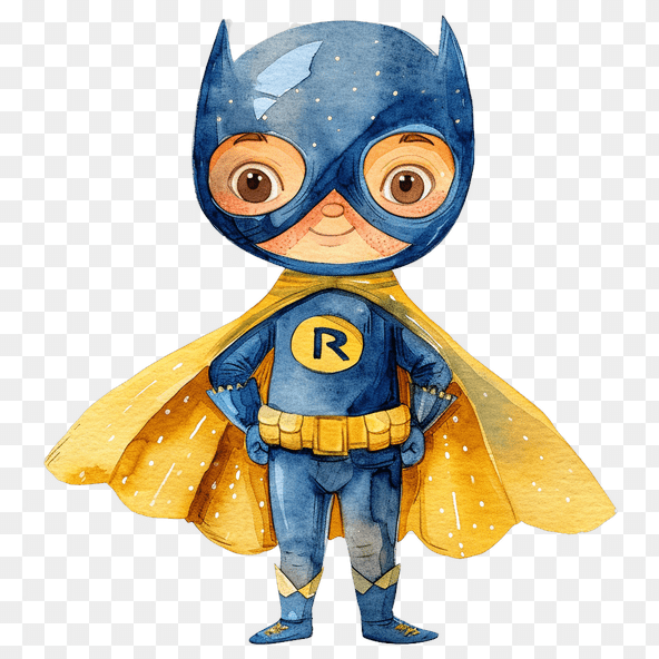 little boy superhero watercolor clipart