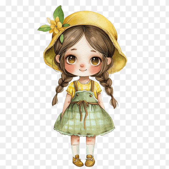 Cute Girl in Yellow Hat Clipart