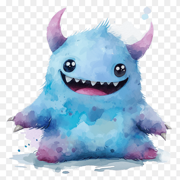 Cute Blue Monster Watercolor Clipart