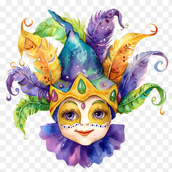 Mardi Gras Mask Watercolor Clipart