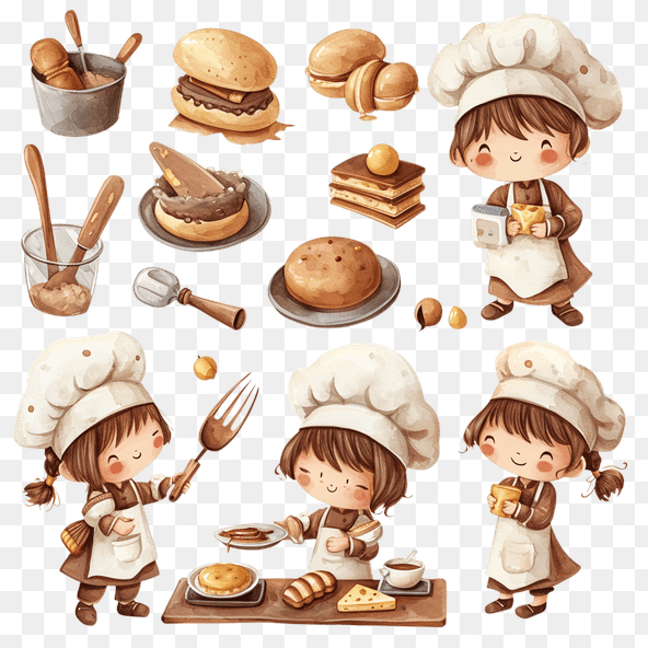 Cute Chef Girl Baking Clipart
