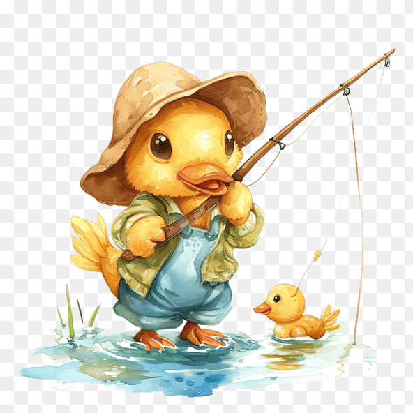 Cute Duckling Fishing Clipart