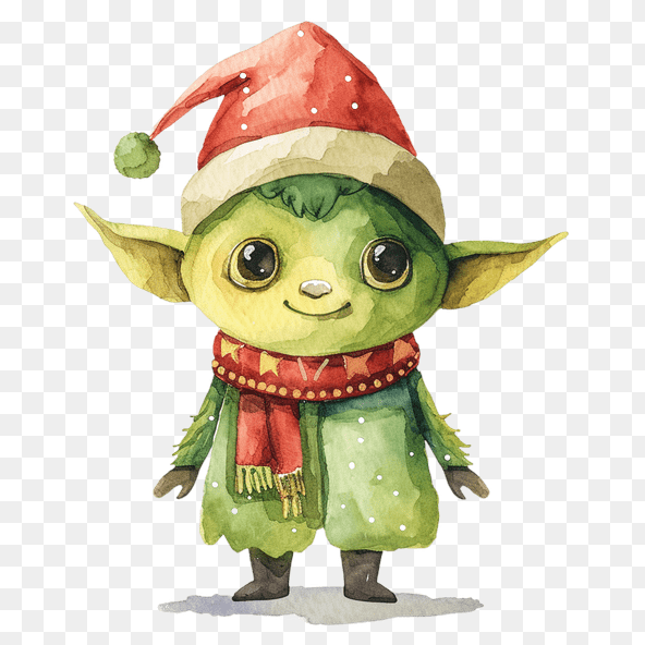 Cute Christmas Elf Watercolor Clipart