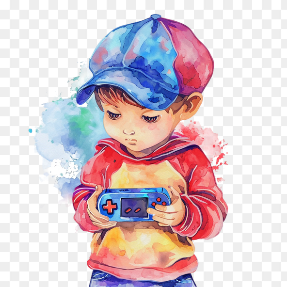 Cute Boy Playing Handheld Game Clipart