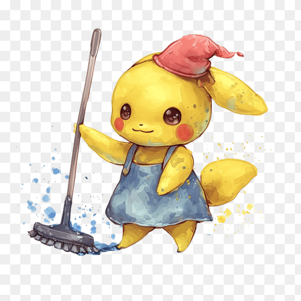 Cute Pikachu Cleaning Clipart