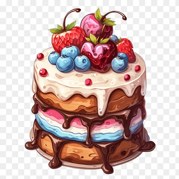 Delicious Strawberry Blueberry Cake Clipart