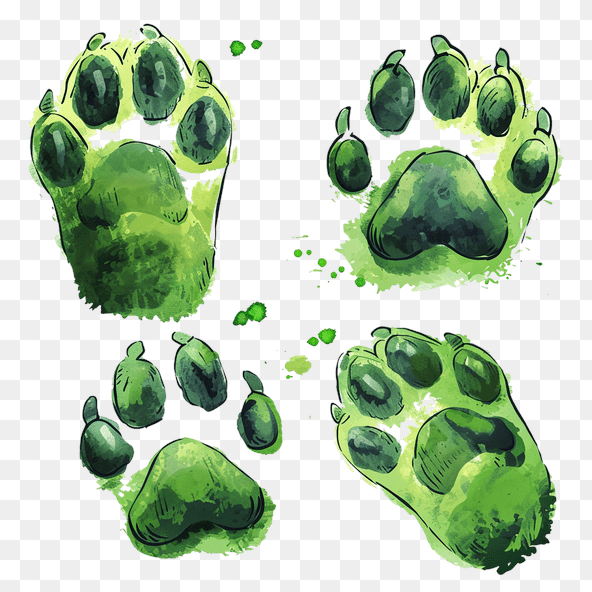 Green Watercolor Dog Paw Prints Clipart
