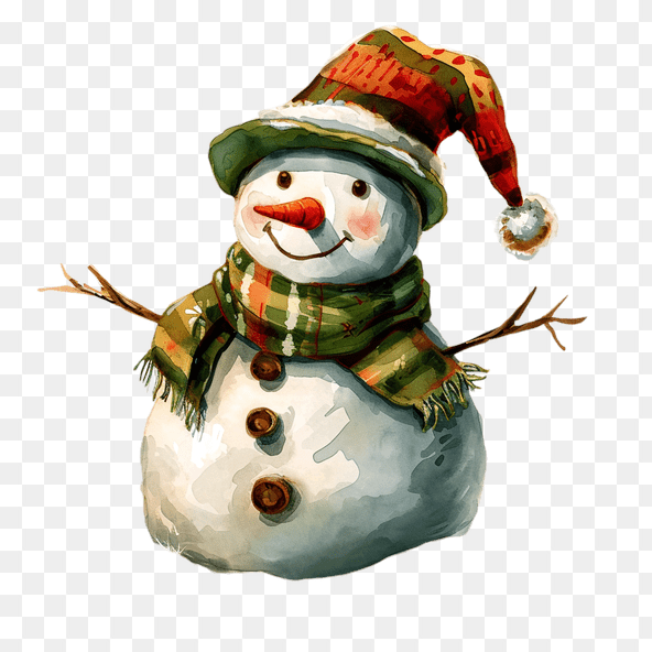 Smiling Snowman with Hat and Scarf Clipart