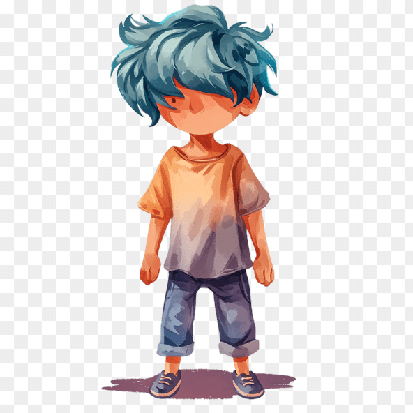 blue hair boy clipart