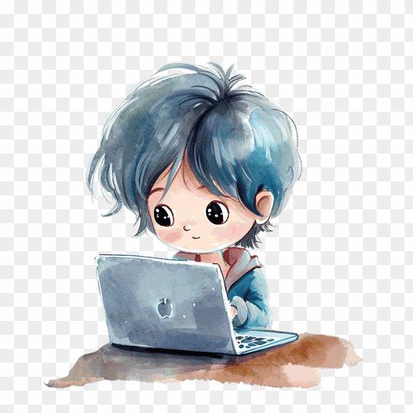Cute Boy Study On Laptop Clipart