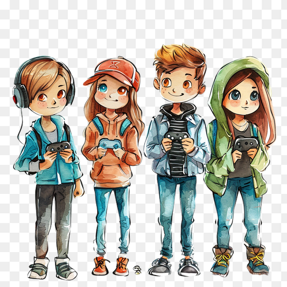Teenage Gamers Friends Group Clipart