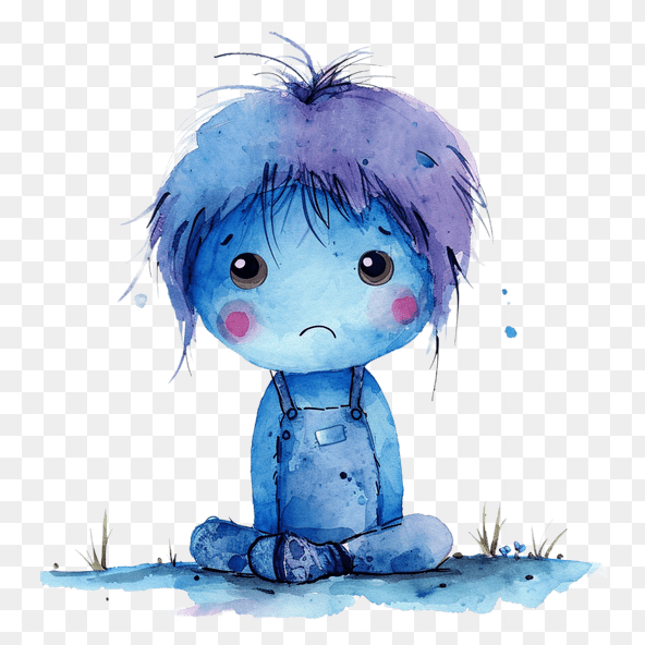 blue sad watercolor monster clipart