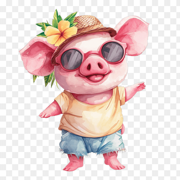 Cute Pig Wearing Sunglasses And Hat Clipart