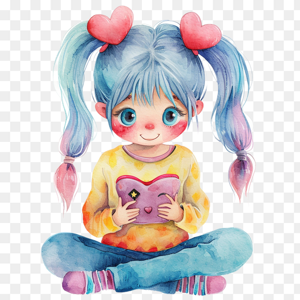 Cute Girl Holding Heart Shaped Phone Clipart