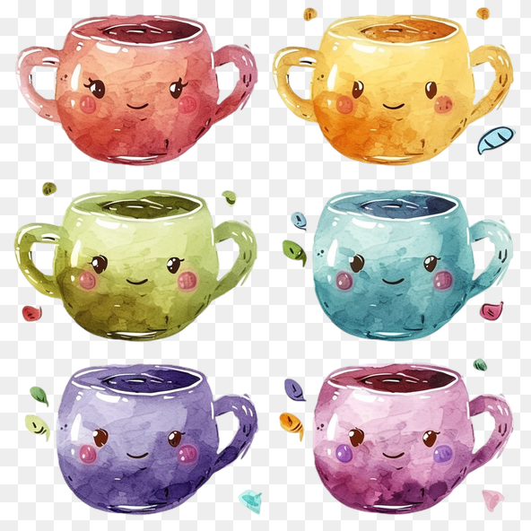 Cute Watercolor Tea Cups Clipart