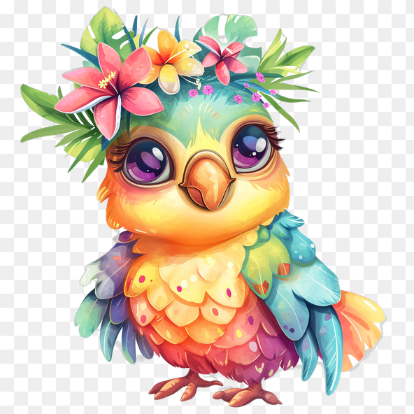 Colorful parrot with flower crown clipart