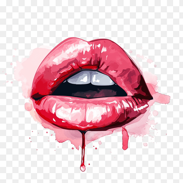 Glossy Red Lips Watercolor Clipart