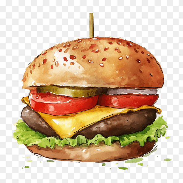 Watercolor Hand Drawn Burger Clipart