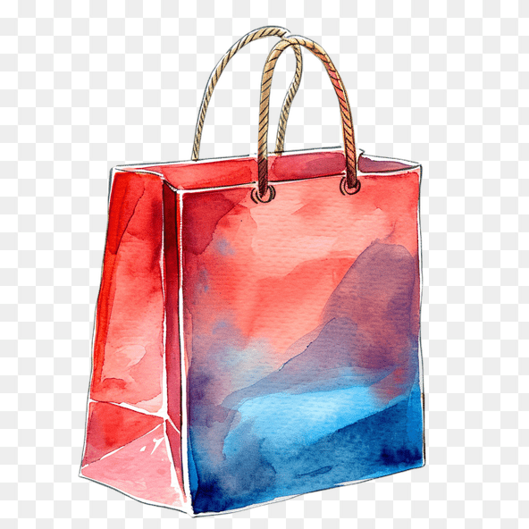 Red and Blue Watercolor Shopping Bag Clipart