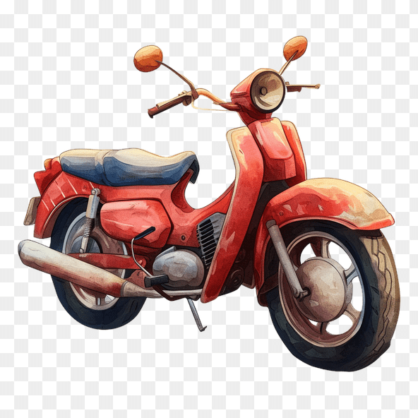 red watercolor moped clipart
