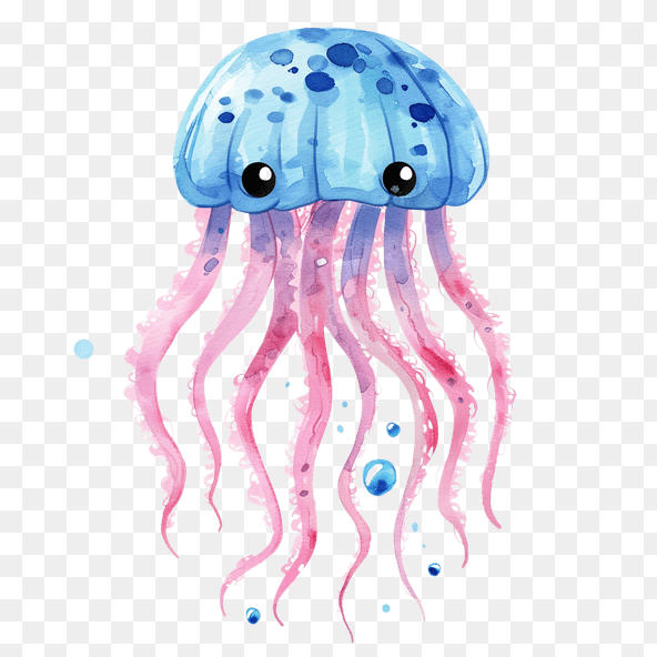 Cute Watercolor Jellyfish Clipart