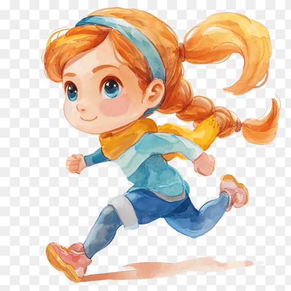 running girl watercolor clipart