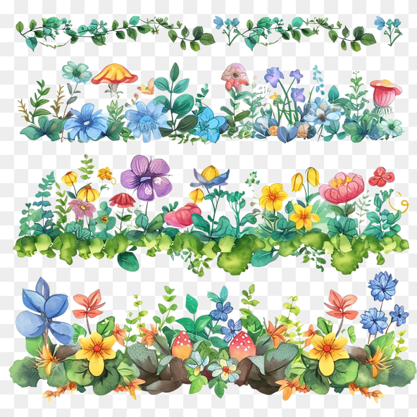 Watercolor Floral Borders Clipart