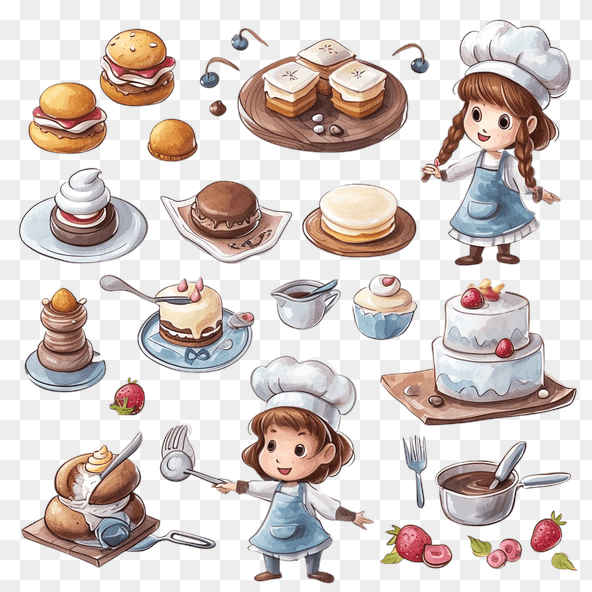Cute Chef Baking Delicious Cakes Clipart