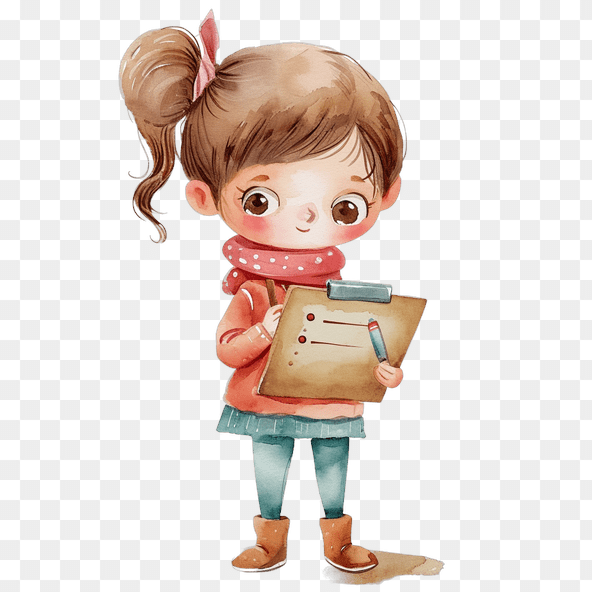 Cute cartoon girl with clipboard clipart