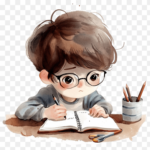 Cute Boy Studying Clipart