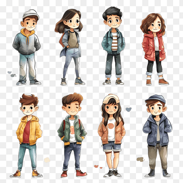 Cartoon Diverse Kids Clipart