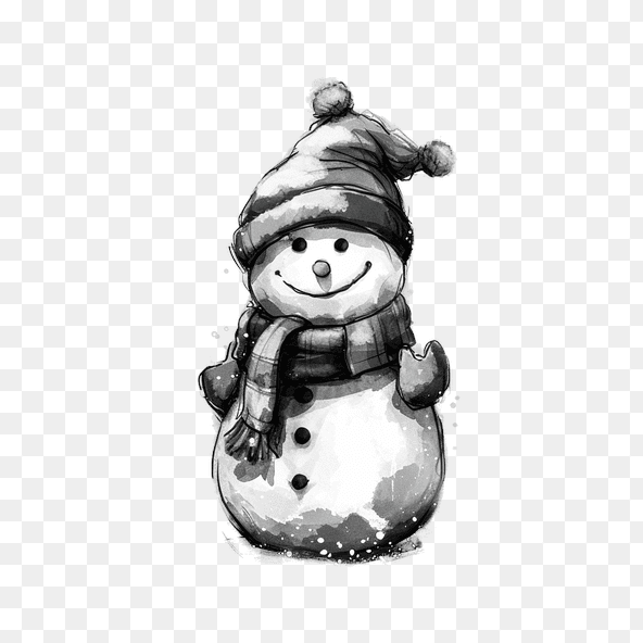 black and white snowman clipart