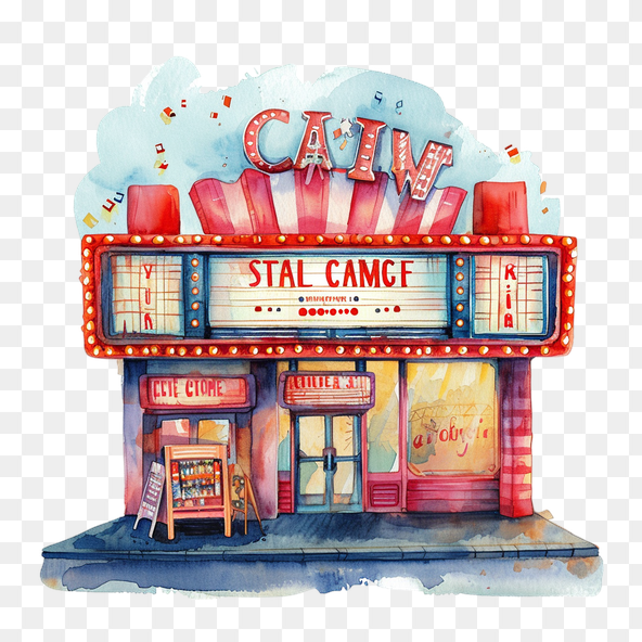 Retro Cinema Building Clipart