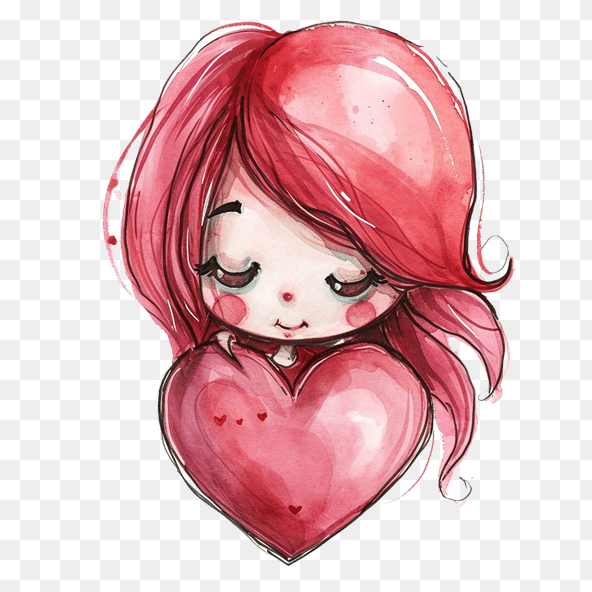 Cute Girl Holding Heart Clipart