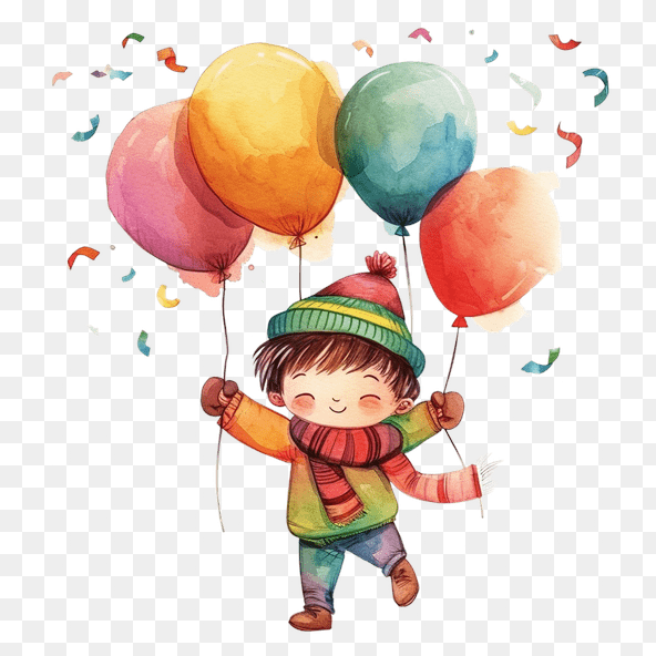 Happy Boy with Balloons Clipart