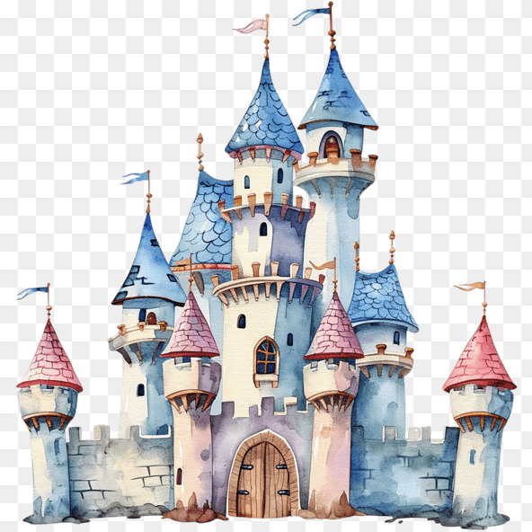 Blue Watercolor Castle Clipart