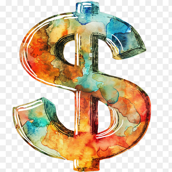 Watercolor Hand Drawn Dollar Sign Clipart